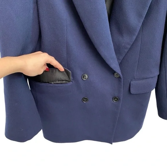 Zara Double Breasted Blazer In Navy Blue With Interior Strap Size Large - Picture 5 of 12